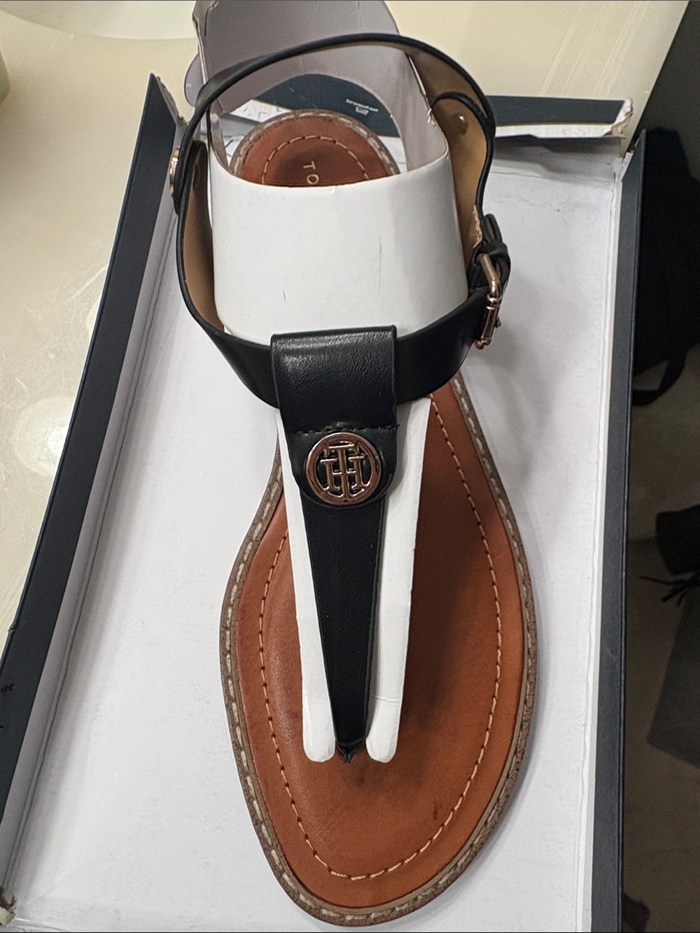 Tommy Hilfiger Black Leather T-Strap Sandal